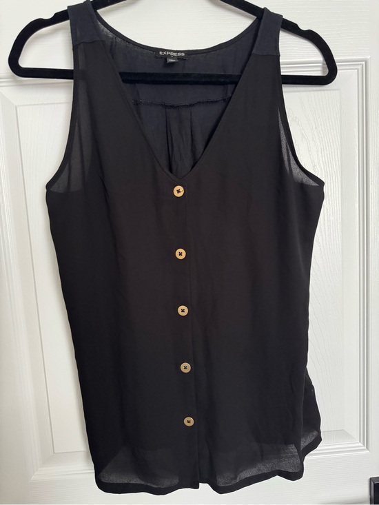Express Tops - Express Black Sleeveless Button-Front Camisole with Wood-Tone Buttons